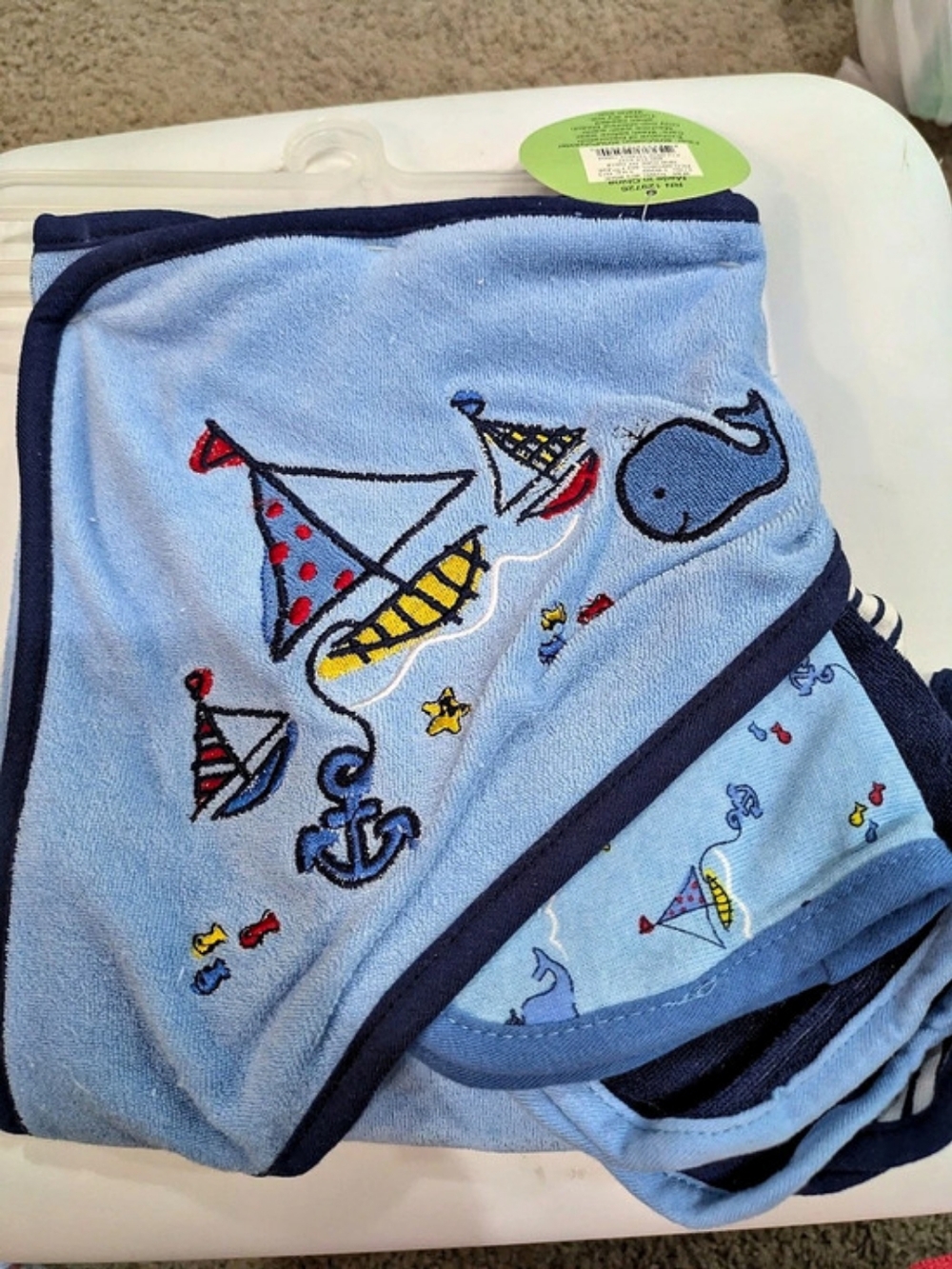 Baby Blue Hooded Towel & Washcloth Set, NWT, Bathtime Bundle, Shower Gift